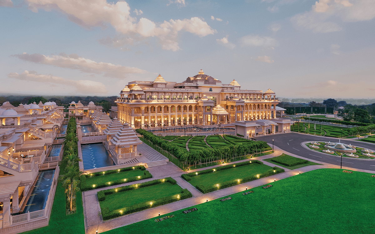 Evening farmhouse wedding setup in Chhatarpur, Delhi